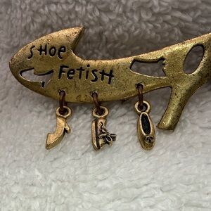 Gold toned “Shoe Fetush” Brooch with Charms